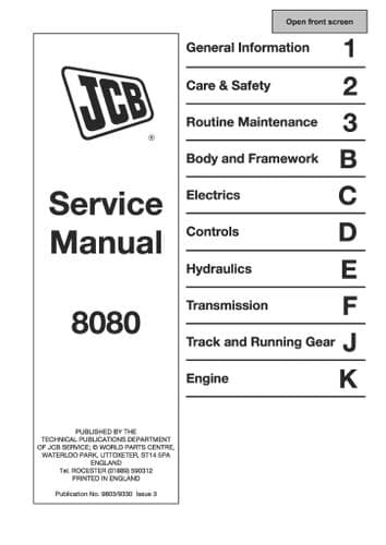 JCB 8080 Excavator Workshop Service Manual