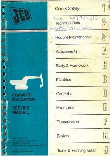 JCB Crawler Excavator 800 Series 805 806 806B 807 807B & 808 Workshop Service Manual