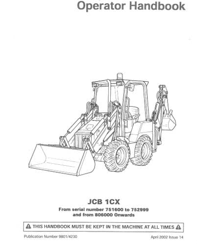 JCB Digger Backhoe Loader 1CX Operators Manual