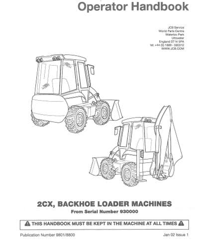 JCB Digger Backhoe Loader 2CX Operators Manual