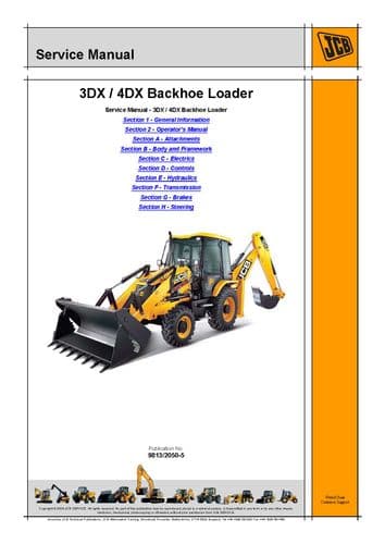 JCB Digger Backhoe Loader 3DX 4DX Workshop  Service Manual