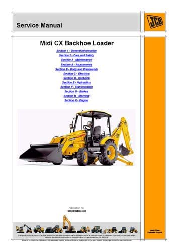 JCB Digger Backhoe Loader Midi CX Workshop  Service Manual