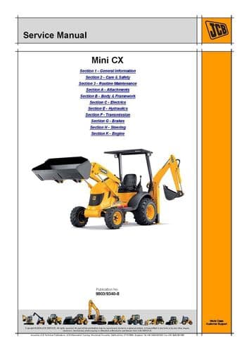 JCB Digger Backhoe Loader Mini CX Workshop  Service Manual
