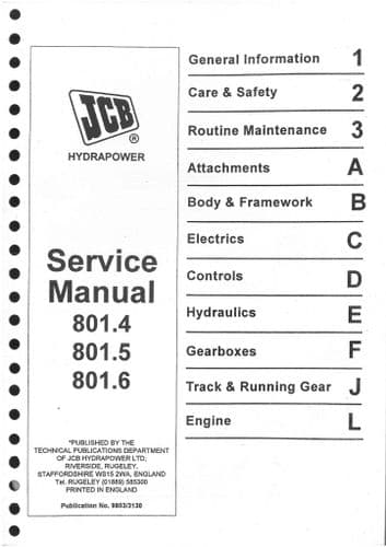 JCB Excavator 801.4 801.5 801.6 Workshop Service Manual