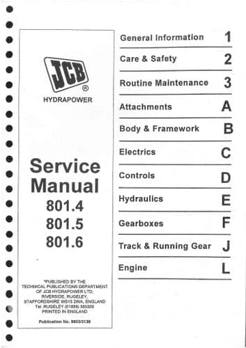 JCB Excavator 801.4 801.5 801.6 Workshop Service Manual