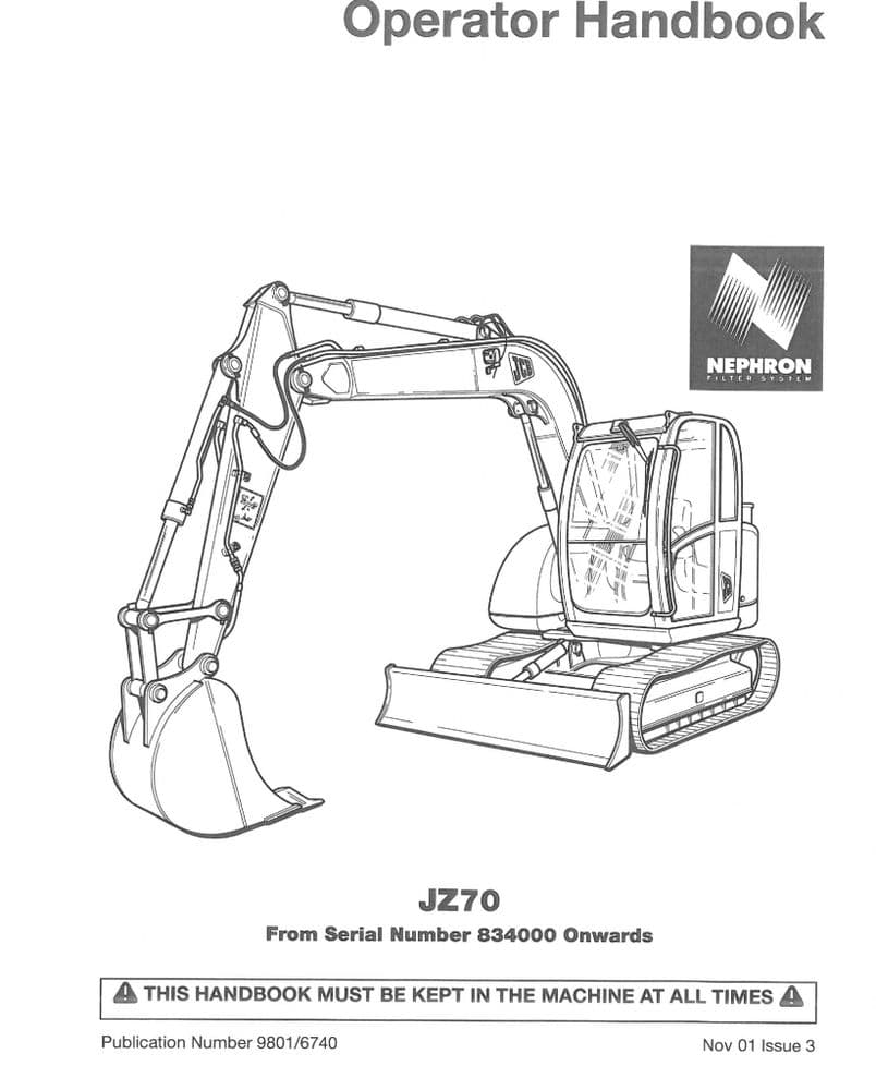 JCB Excavator Digger JZ70 Operators Manual