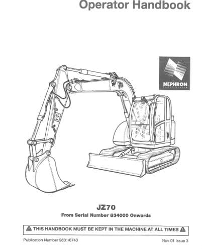 JCB Excavator Digger JZ70 Operators Manual