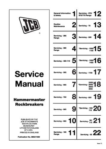 JCB Excavator Loader Hammermaster RockBreaker  Workshop  Service Manual