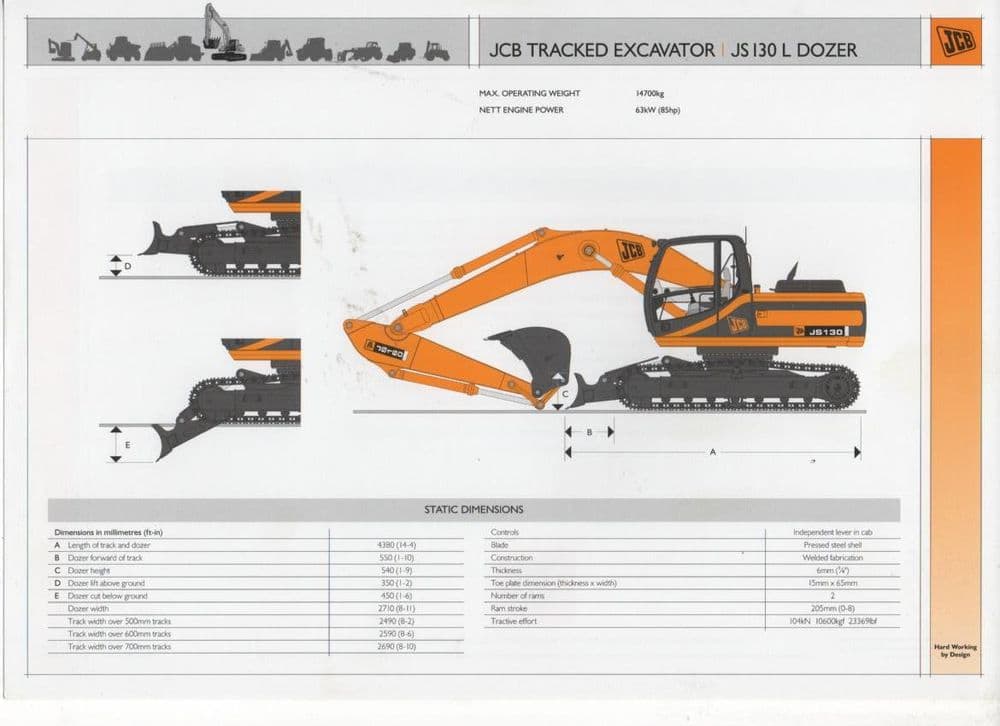 JCB Excavator Tracked JS130L Dozer Brochure