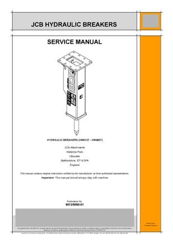 JCB Hammermaster HM012T HM018T HM026T HM380T Workshop  Service Manual