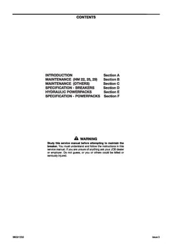 JCB Hammermaster HM22 HM25 HM29 Workshop Service Manual