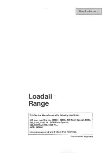 JCB Loadall 520 525 530 540 - HL B M BM & Farm Special Workshop Manual