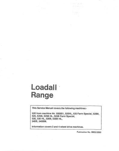JCB Loadall 530, 530HL, 530B, 530B HL, 540M, 540BM Workshop Service Manual - Telehandler