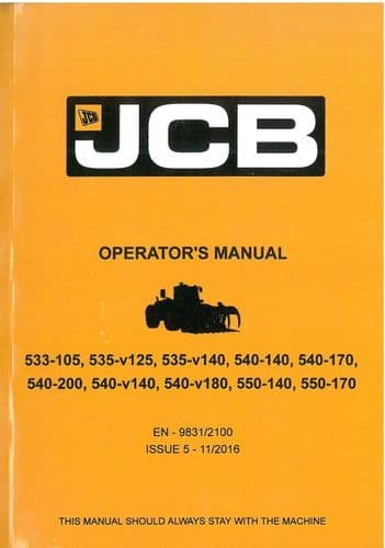 JCB Loadall 533-105 535-V125 535-V140 540-140 540-170 540-200 540-V140 540-V180 550-140 Ops Manual