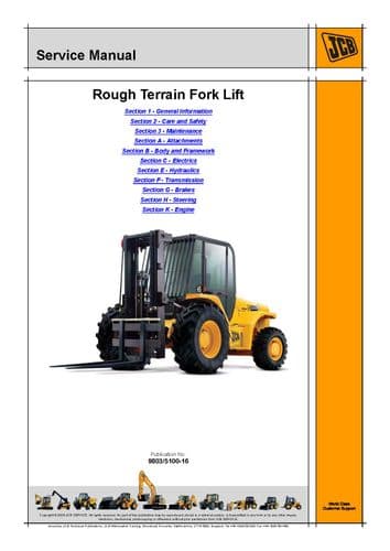 JCB Rough Terrain Forklift 926- SN:  602000 & 930 SN: 607700 Workshop Service  Manual