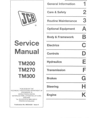 JCB Telehandler TM200 TM270 TM300 Workshop Service Manual - Telescopic Handler