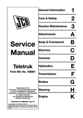 JCB Teletruk Variable Reach Handler Workshop Service Manual