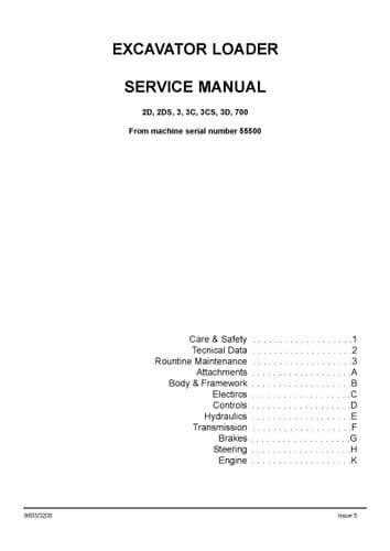 JCB Tractor Digger Backhoe Loader 2D 3 2DS 3CS 3C 3D 700  From S/N 55500 Service Workshop Manual