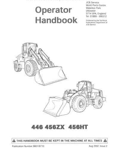 JCB Wheel Loader 446, 456ZX & 456HT Operators Manual