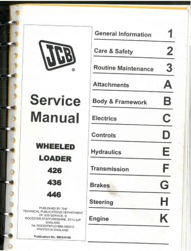 JCB Wheeled Loader 426 436 446 Workshop Service Manual - ORIGINAL