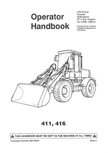 JCB  Wheeled Loading Shovel 411 & 416 Operators Manual