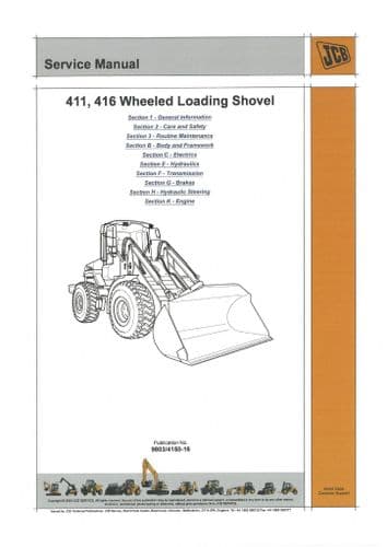 JCB Wheeled Loading Shovel  411 & 416 Service Workshop Repair Manual