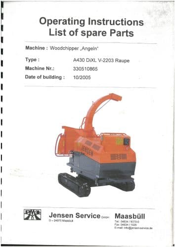 Jensen Wood Chipper A430 Operators & Parts Manual