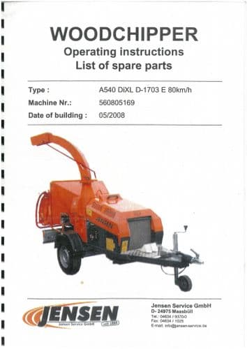Jensen Wood Chipper A540 Operators & Parts Manual (1)