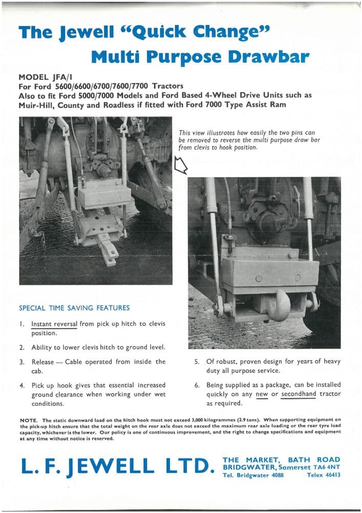 Jewell Quick Change Multi Purpose Drawber & Ford Tractors Brochure