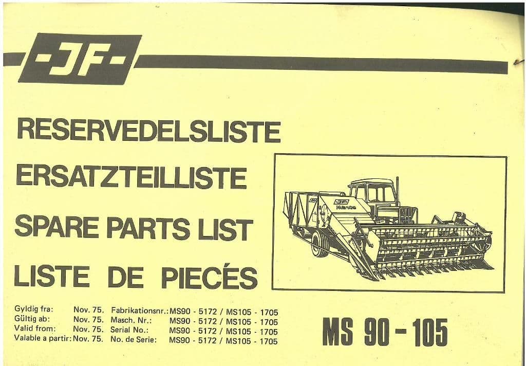JF Combine Harvester MS90 & MS105 Parts Manual MS 90 105