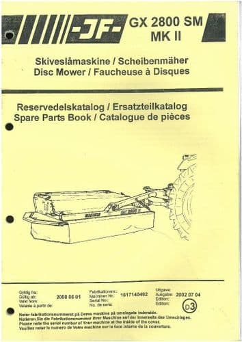 JF Disc Mower GX2800 SM MKII Parts Manual - GX  2800 SM MKII