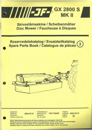 JF Disc Mower MKII GX2800S Parts Manual - GX 2800 S