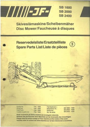 JF Disc Mower SB1600 SB2000 SB2400 Parts Manual