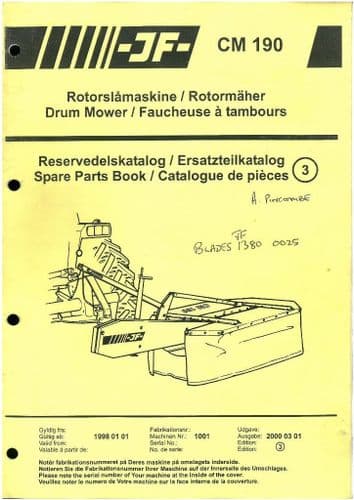 JF Drum Mower CM190 Parts Manual - CM 190
