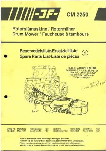 JF Drum Mower CM2250 Parts Manual - CM 2250