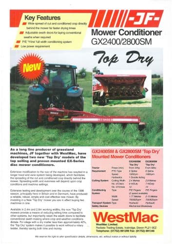JF MOWER CONDITIONER GX2400 2800SM  BROCHURE