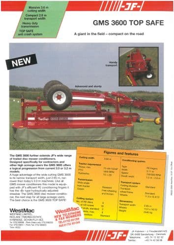 JF Trailed Disc Mower Conditioner GMS 3600 Brochure