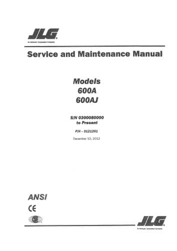 JLG Articulating Boom Model 600A & 600AJ Workshop Service Manual