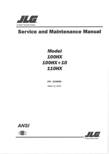 JLG Boom Lift 100HX 100HX+10 110HX Operators Manual