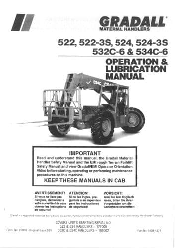 JLG Gradall Telehandler 522 522-3S 524 524-3S 532C-6 534C-6 Operators Manual