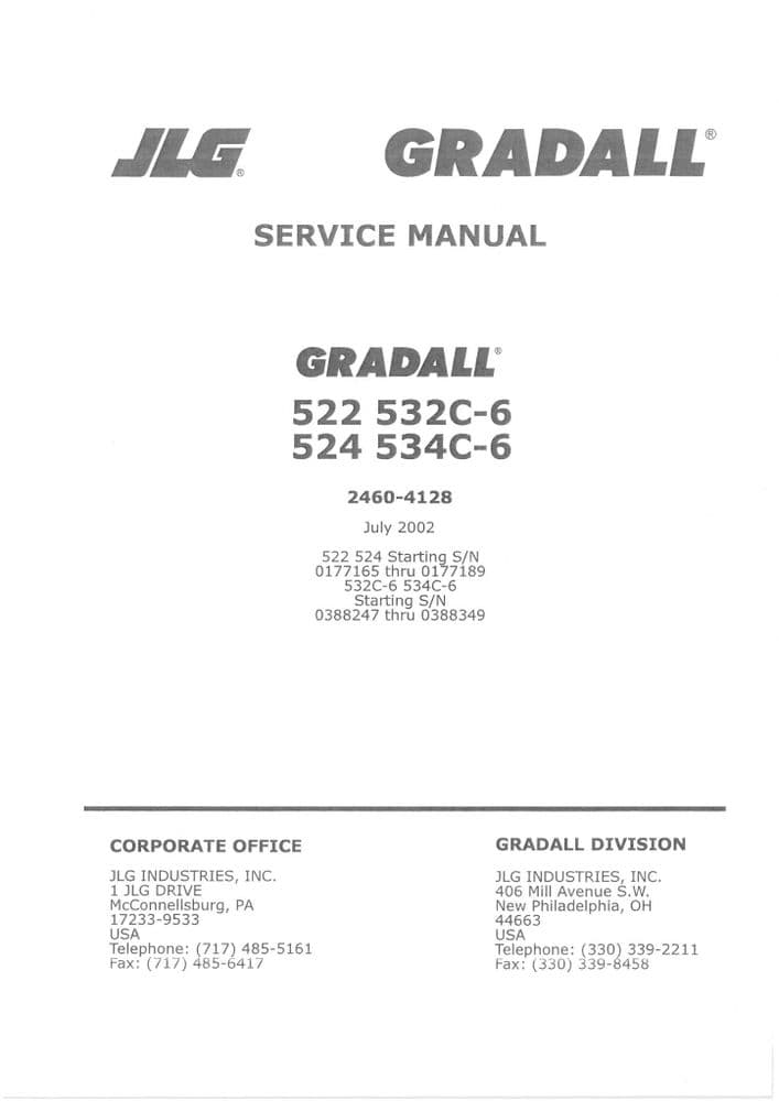 JLG Gradall Telehandler 522 532C6 524 534C6 Manual