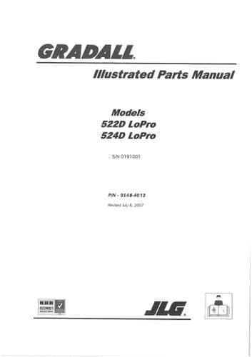 JLG Gradall Telehandler 522D 524D LoPro Parts Manual