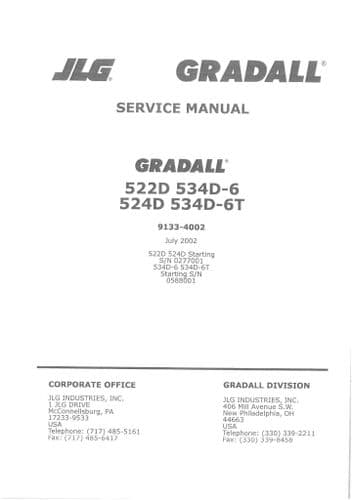JLG Gradall Telehandler 522D 524D Parts Manual