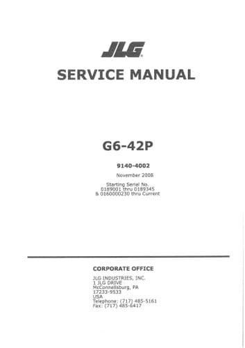 JLG Gradall Telehandler G6-42P Workshop Service Repair Manual