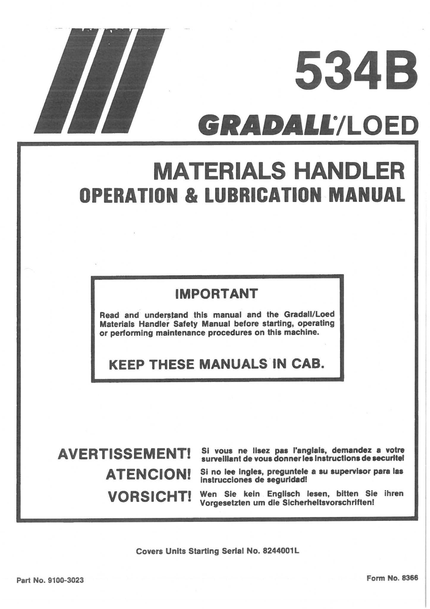 JLG Gradall Telehandler LOED 534B Operators Manual