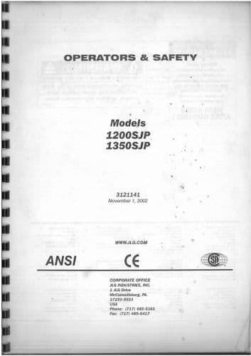JLG High Platform Cherry Picker Lift 1200SJP 1350SJP Operators Manual 1200 1350 SJP
