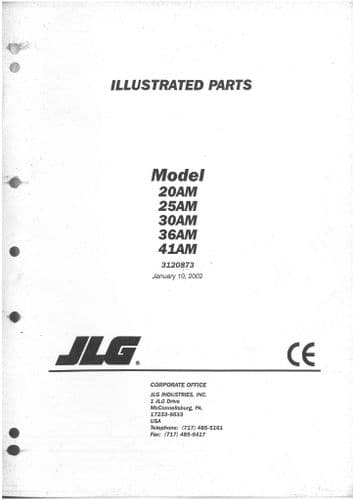 JLG High Platform Cherry Picker Lift 20AM 25AM 30AM 36AM 41AM Parts Manual 20 25 30 36 41 AM