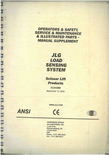 JLG Scissor Lift Load Sensing System 4069LE 3969LE 500RTS 260MRT Operators Manual with Parts List