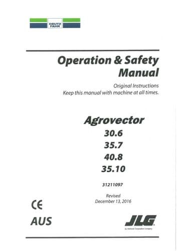 JLG Telehandler 3006H 3507PS 4008PS 3510PS Deutz Fahr Agrovector 30.6, 35.7, 40.8, 35.1 Operators