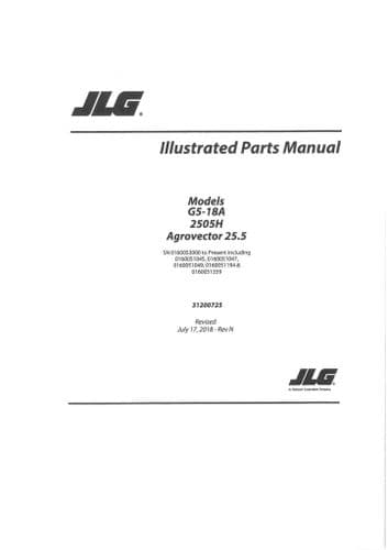 JLG Telehandler G5-18A & 2505H Deutz Fahr Agrovector 25.5 Parts Manual